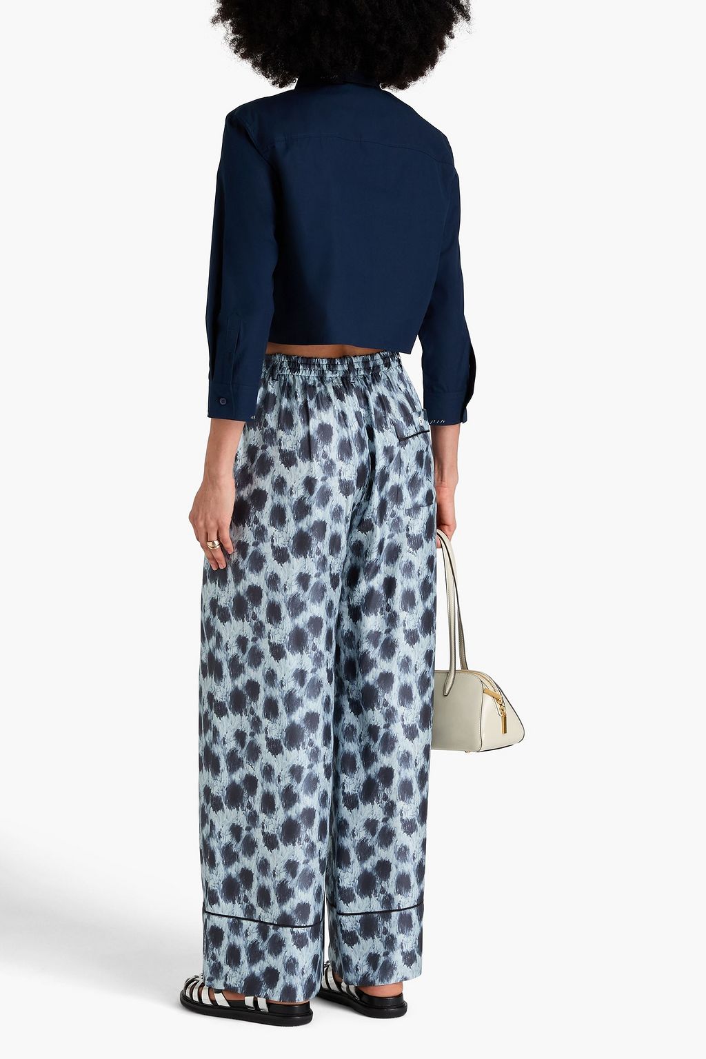 MARNI Printed silk-twill wide-leg pants