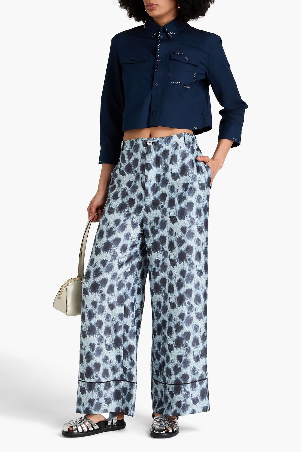 MARNI Printed silk-twill wide-leg pants