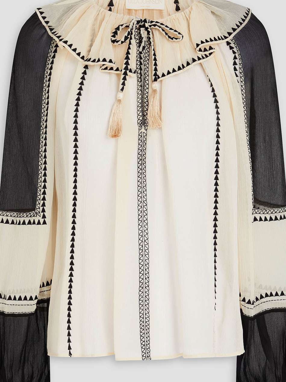 lenore embroidered silk-crepon blouse