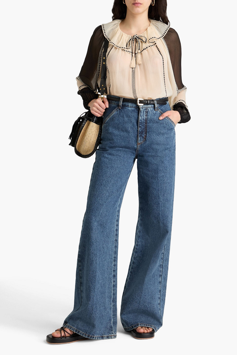 Ulla Johnson Lenore Embroidered Silk-crepon Blouse In Naturfarben