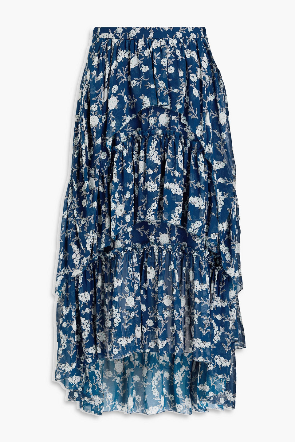 Ulla Johnson Marilyn Floral-print Silk-georgette Midi Skirt In Nachtblau
