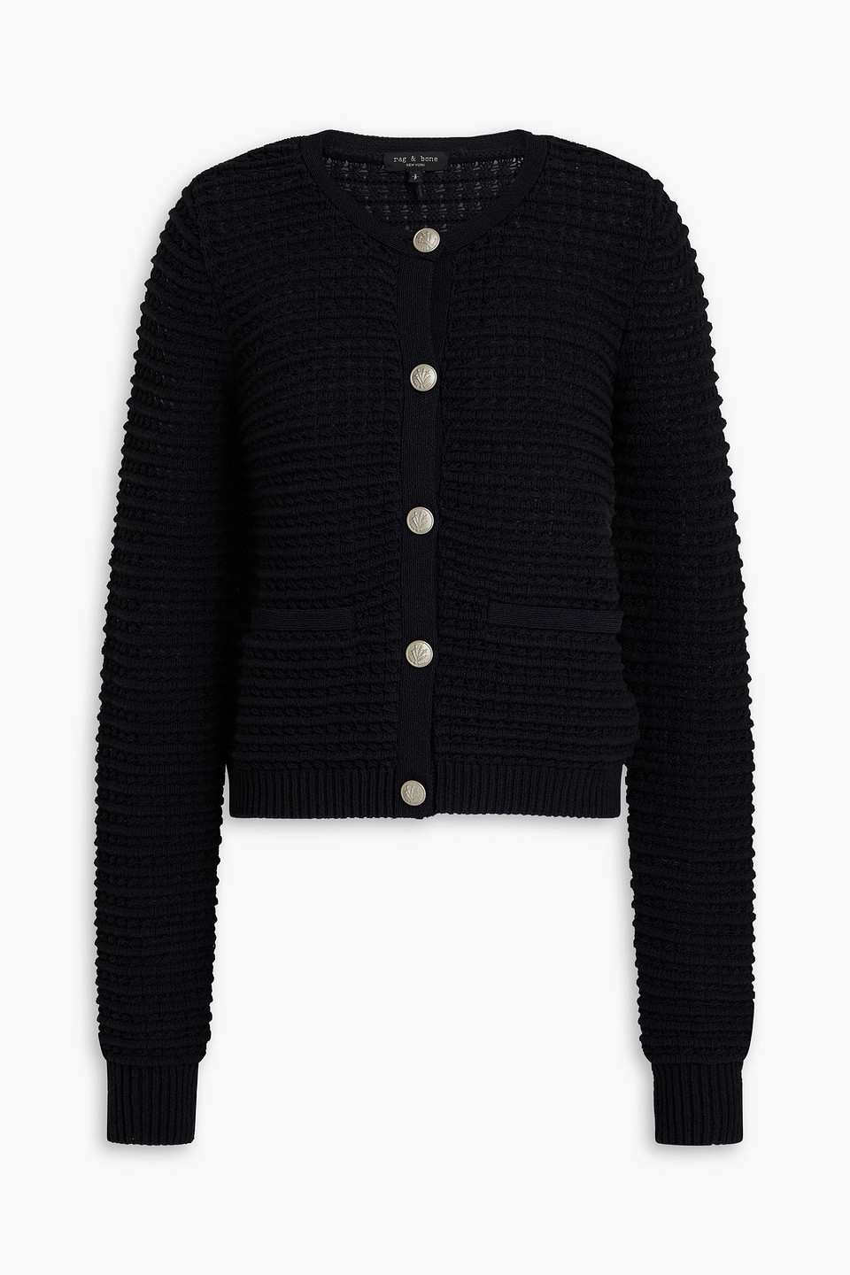 Rag & Bone Marlee Pointelle-knit Cotton-blend Cardigan In Black