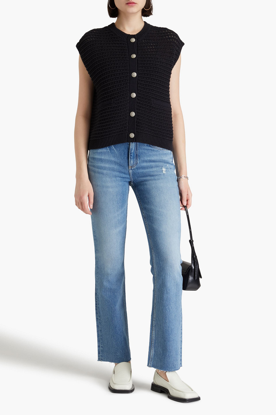 Rag & Bone - Marlee Weste Aus Einer Baumwollmischung In Pointelle-strick - Schwarz - Xs 