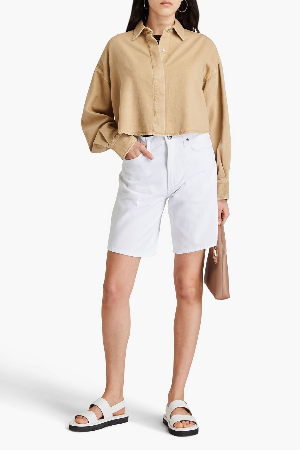 RAG & BONE قميص بيتريس قصير من القطن ومزيج لايوسيل