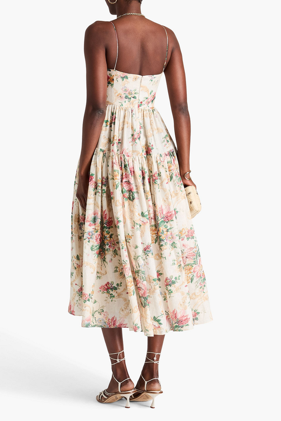ERDEM FLORAL-PRINT LINEN MIDI DRESS