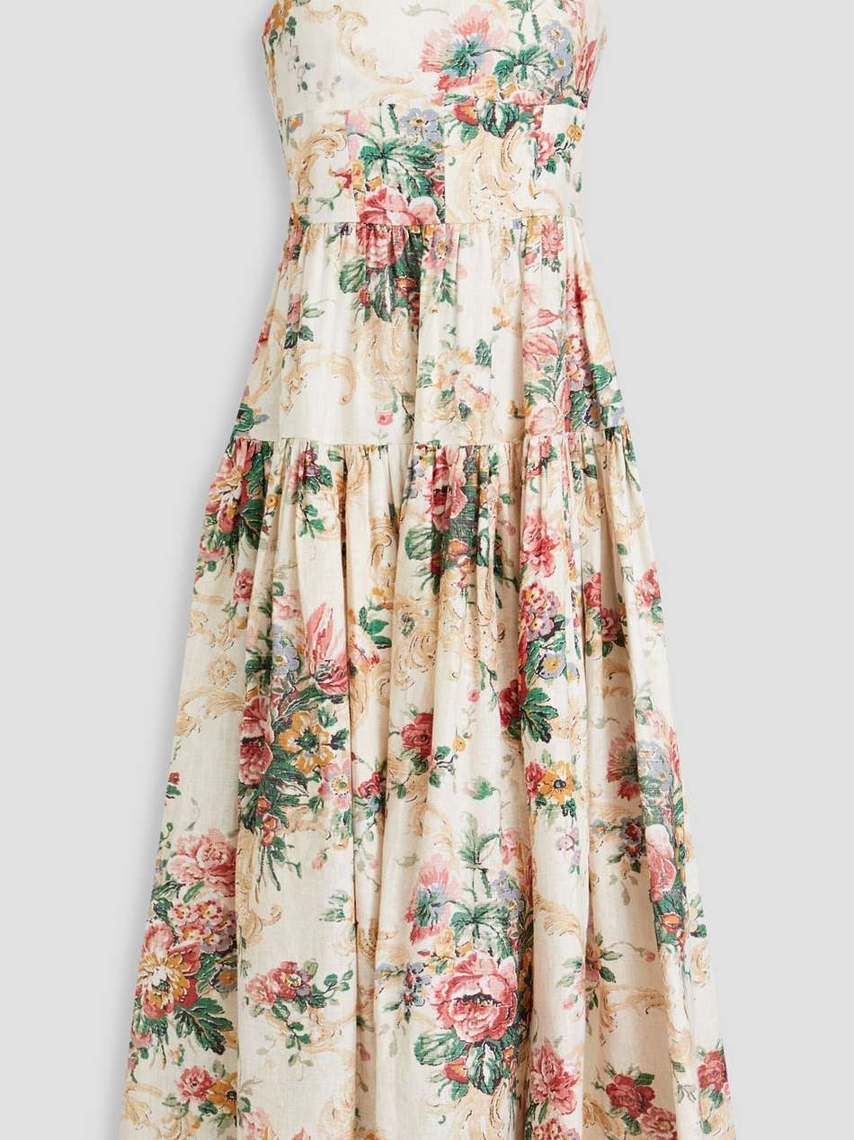 floral-print linen midi dress