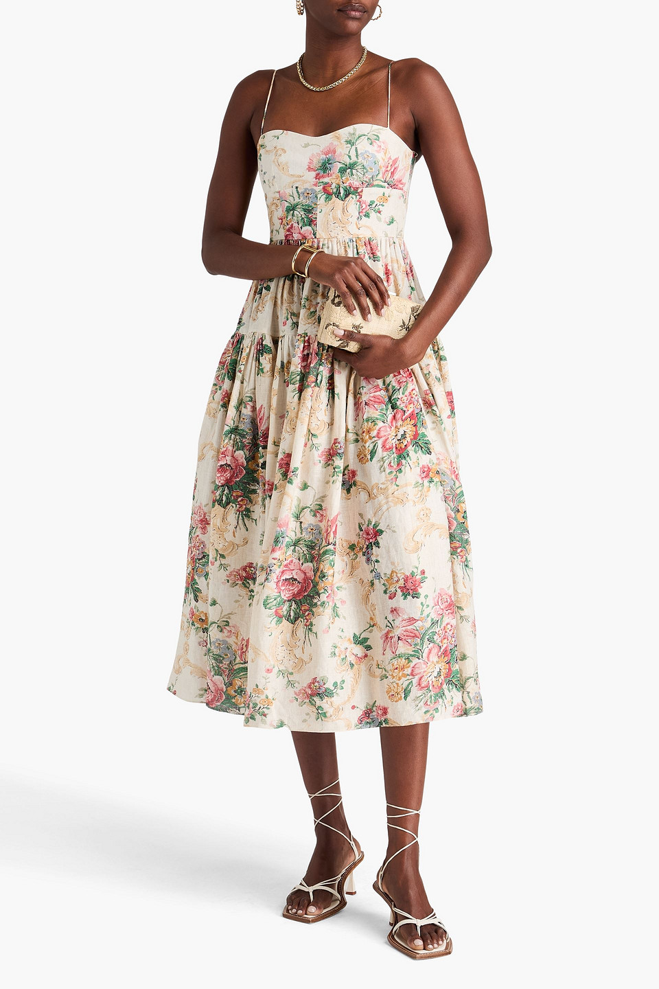ERDEM FLORAL-PRINT LINEN MIDI DRESS