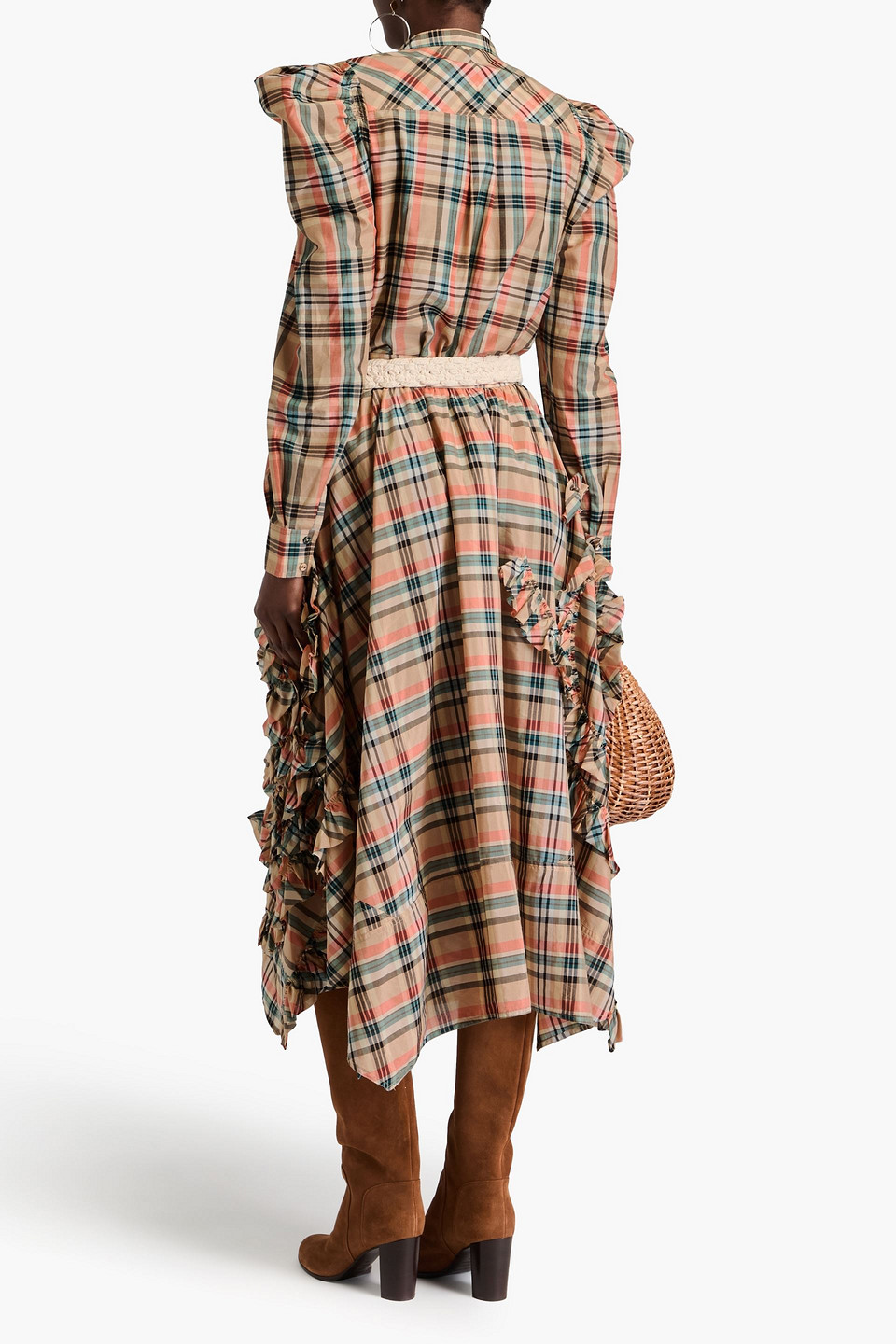 Ulla Johnson Langley Checked Cotton And Silk-blend Blouse In Beige