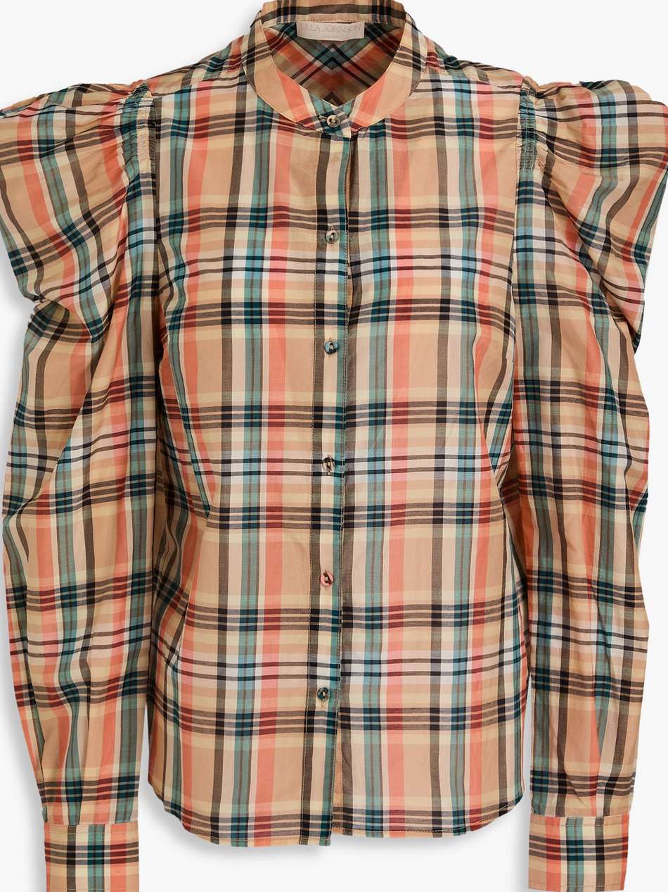 langley checked cotton and silk-blend blouse