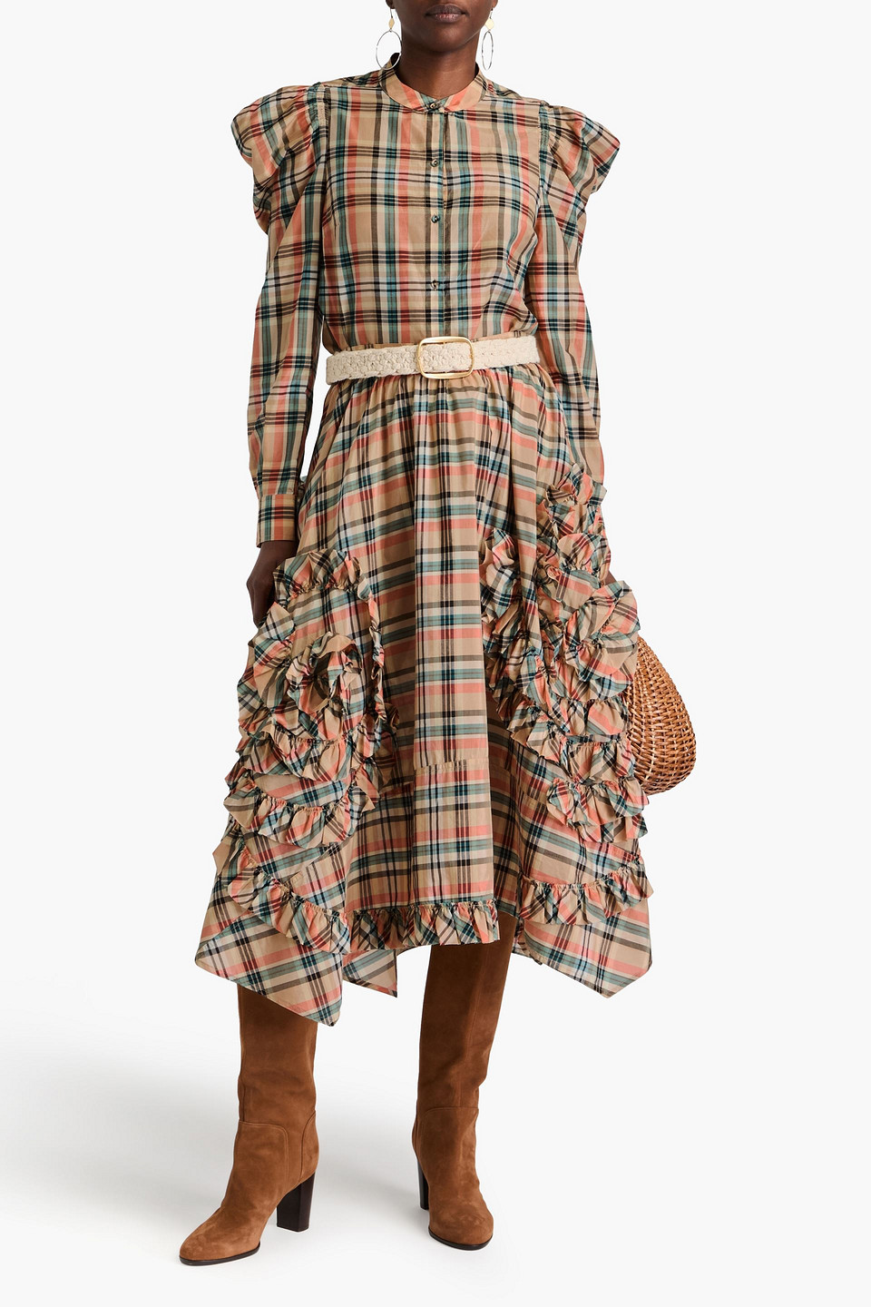 Ulla Johnson Langley Checked Cotton And Silk-blend Blouse In Beige