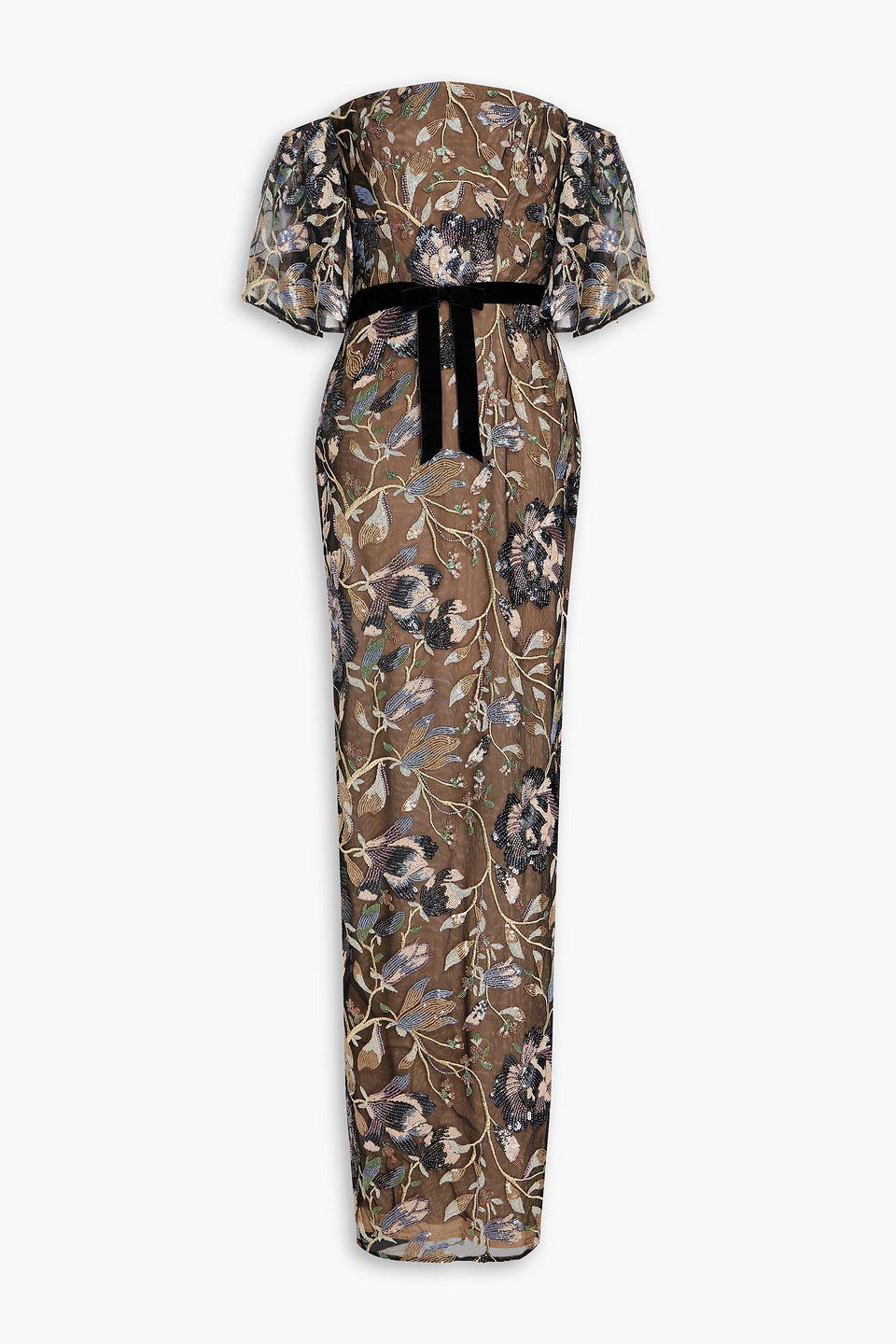 Marchesa Notte Off-the-shoulder Embellished Tulle Gown In Black