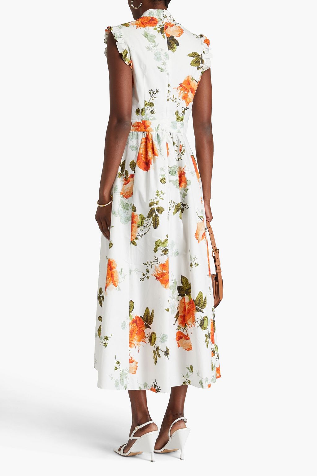 ERDEM Ruffled floral-print cotton-poplin midi dress