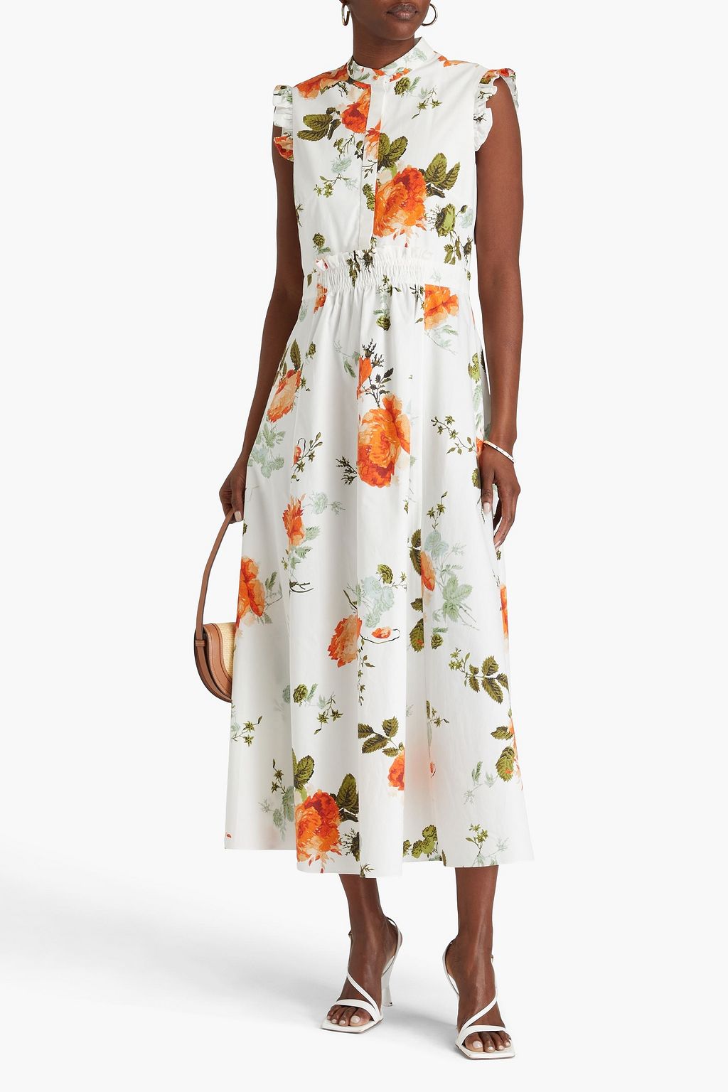 ERDEM Ruffled floral-print cotton-poplin midi dress