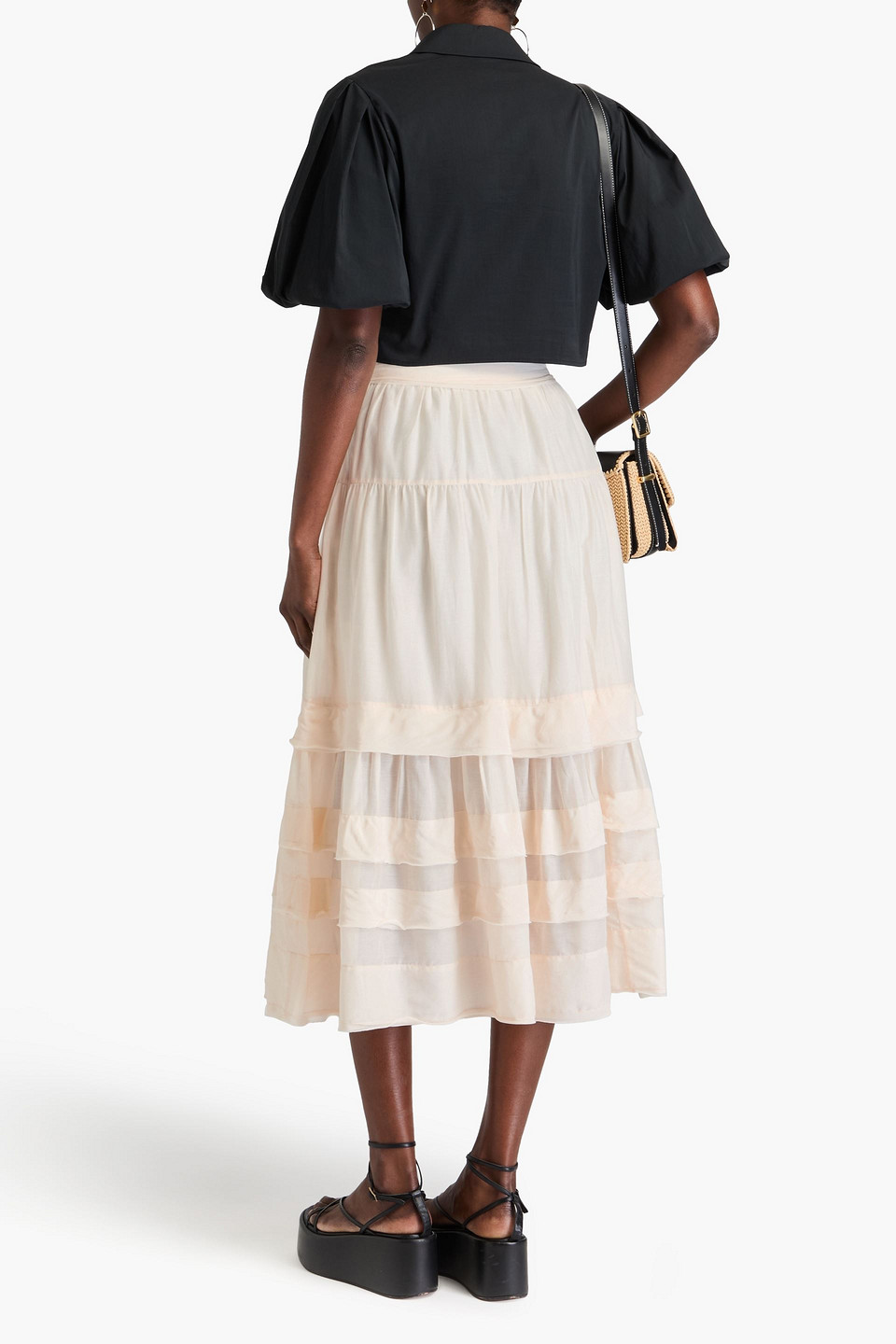 Ulla Johnson Diana Tiered Cotton And Silk-blend Midi Skirt In Ivory