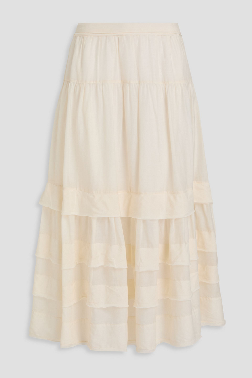 Ulla Johnson - Diana tiered cotton and silk-blend midi skirt - White - US 8