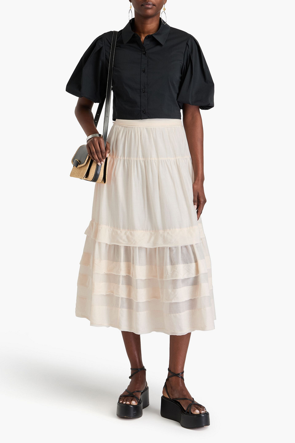 Ulla Johnson Diana Tiered Cotton And Silk-blend Midi Skirt In Ivory