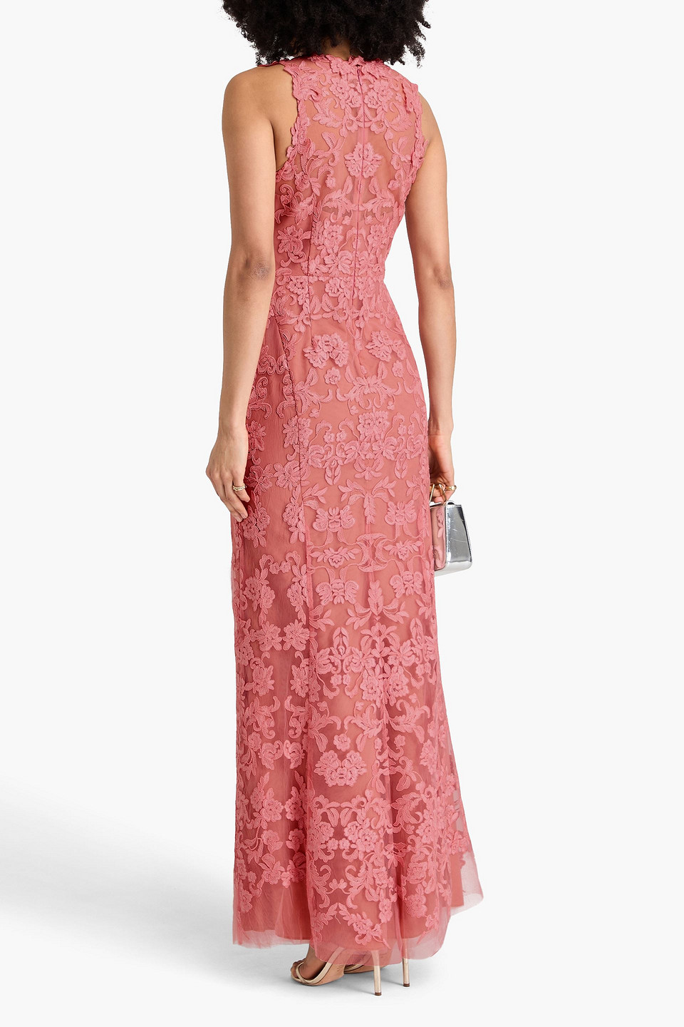 Marchesa Notte Appliquéd Corded Lace Gown In Antique Rose
