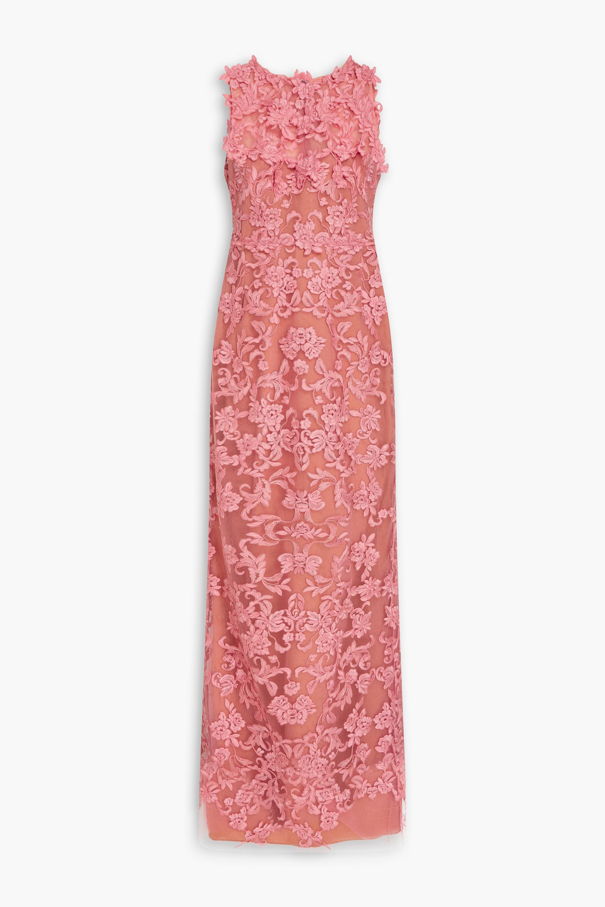 MARCHESA NOTTE Appliquéd corded lace gown