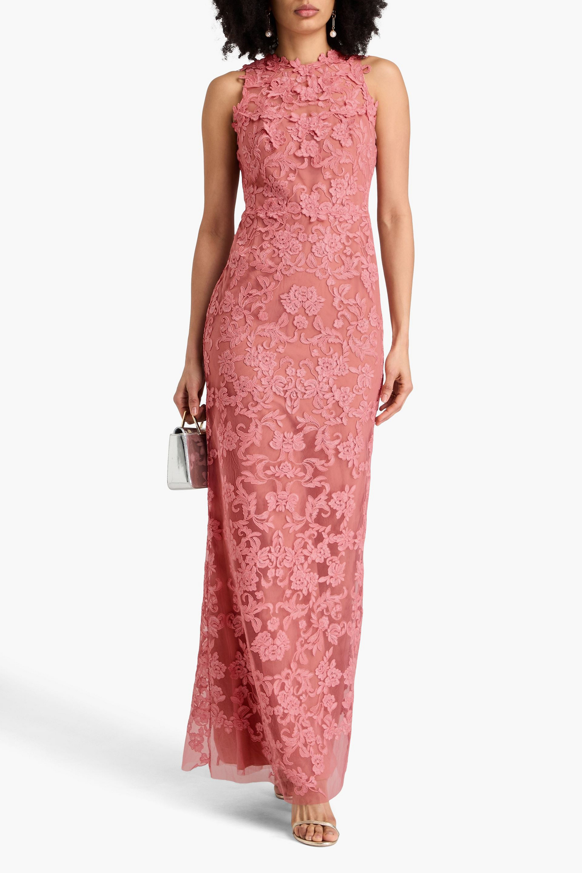 MARCHESA NOTTE Appliquéd corded lace gown
