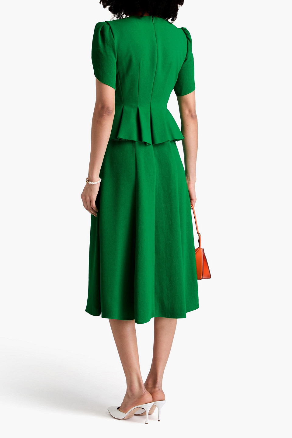 ERDEM PLEATED CREPE PEPLUM MIDI DRESS