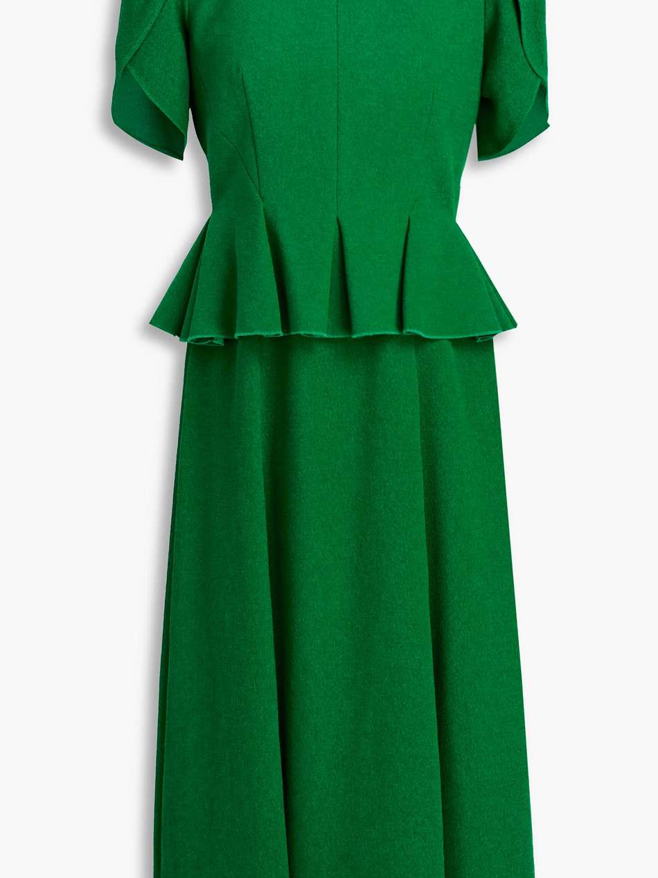 pleated crepe peplum midi dress