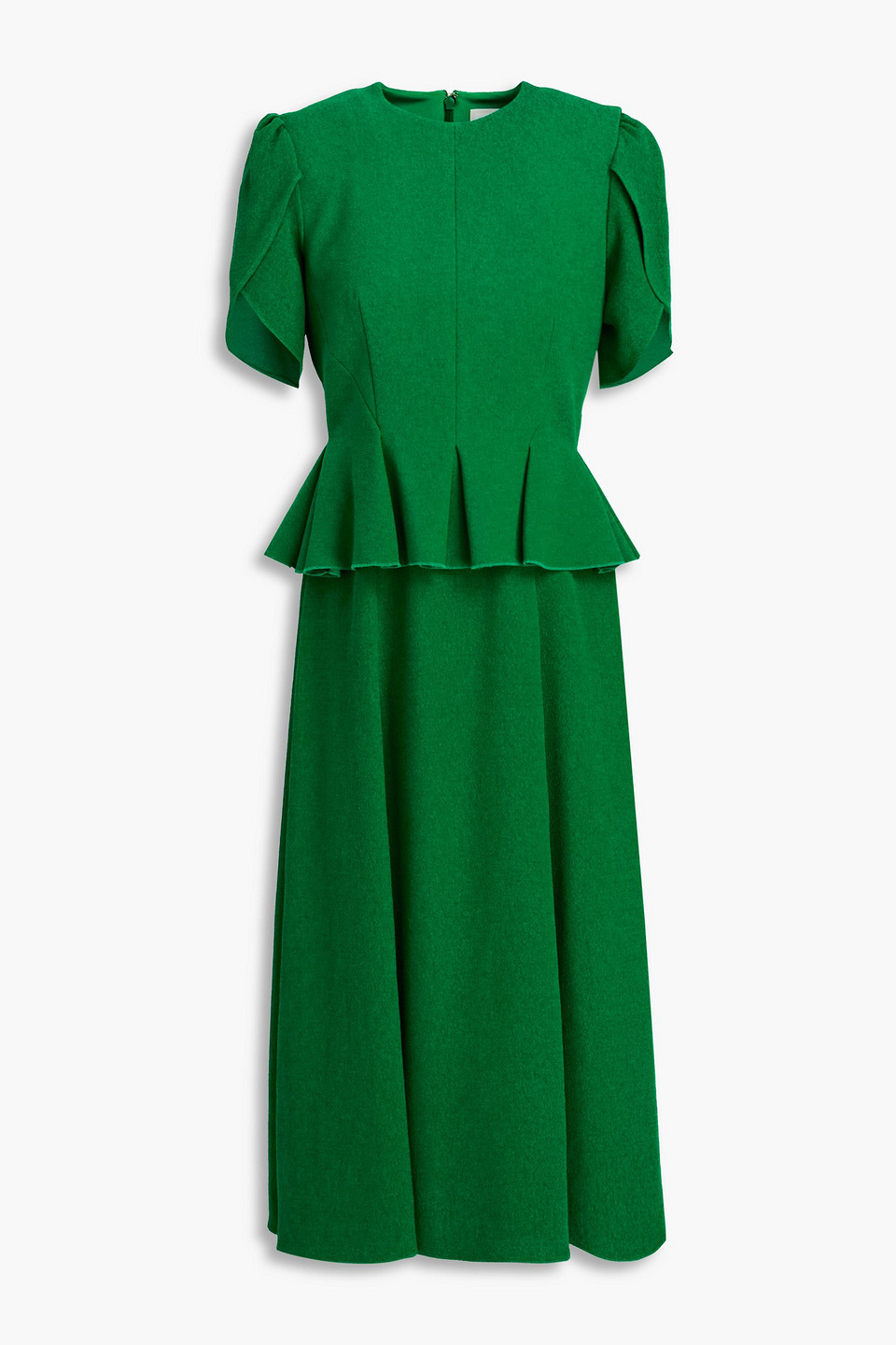 ERDEM PLEATED CREPE PEPLUM MIDI DRESS