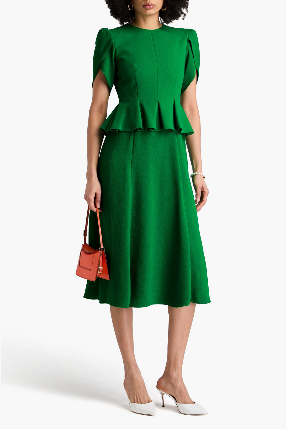 ERDEM PLEATED CREPE PEPLUM MIDI DRESS