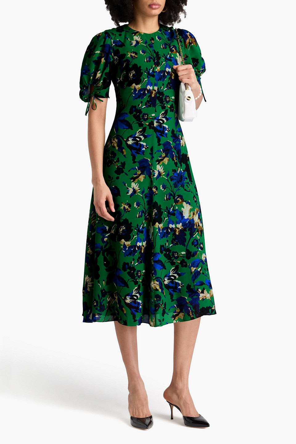 ERDEM FLORAL-PRINT CREPE DE CHINE MIDI DRESS 