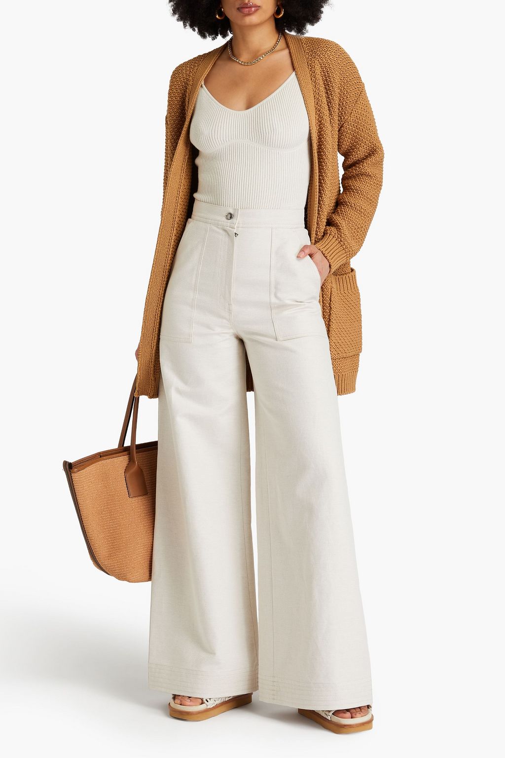 MAX MARA Oboli cotton and linen-blend gabardine wide-leg pants