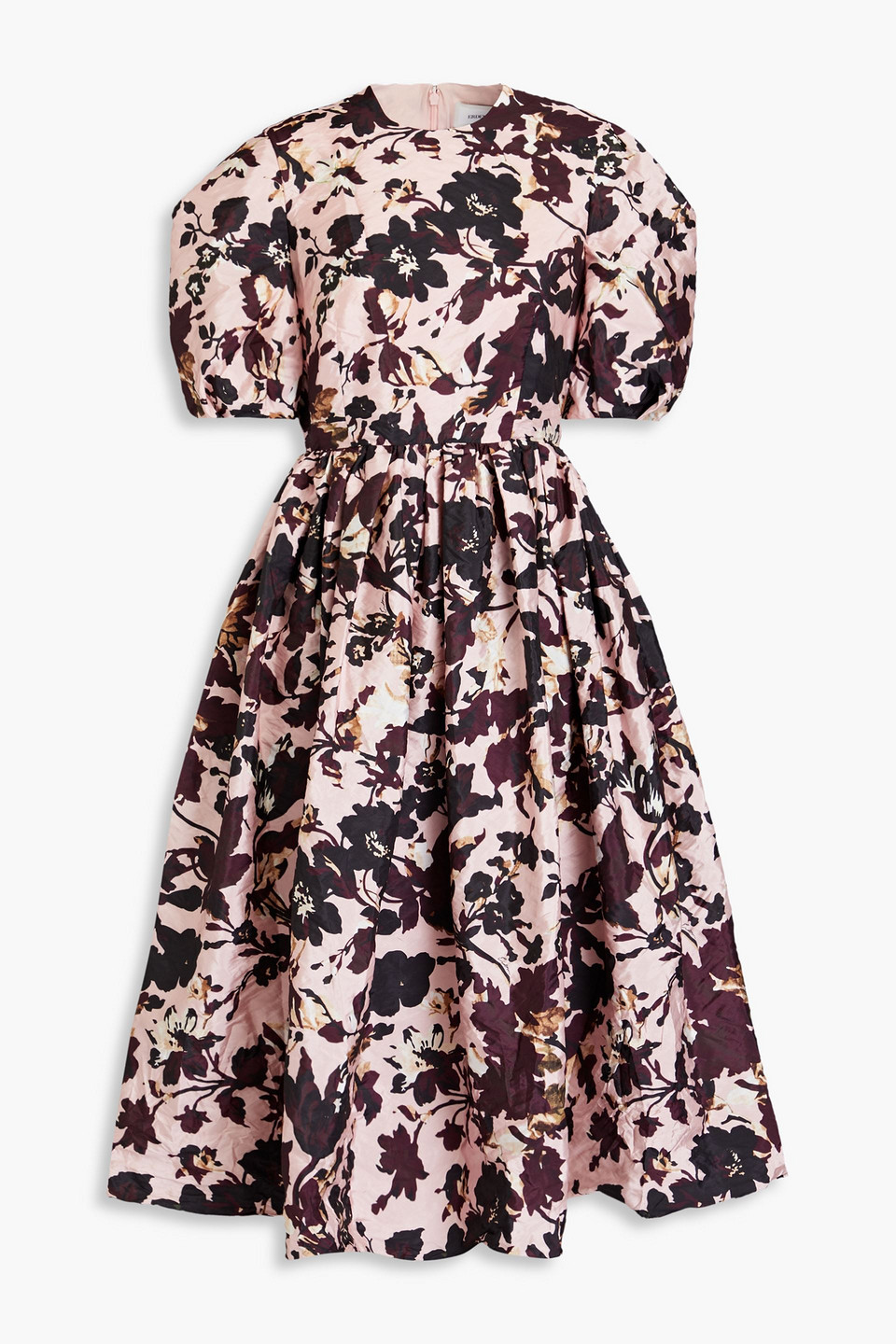 Erdem Floral Print Pleated Taffeta A-line Midi Dress In Pastel Pink