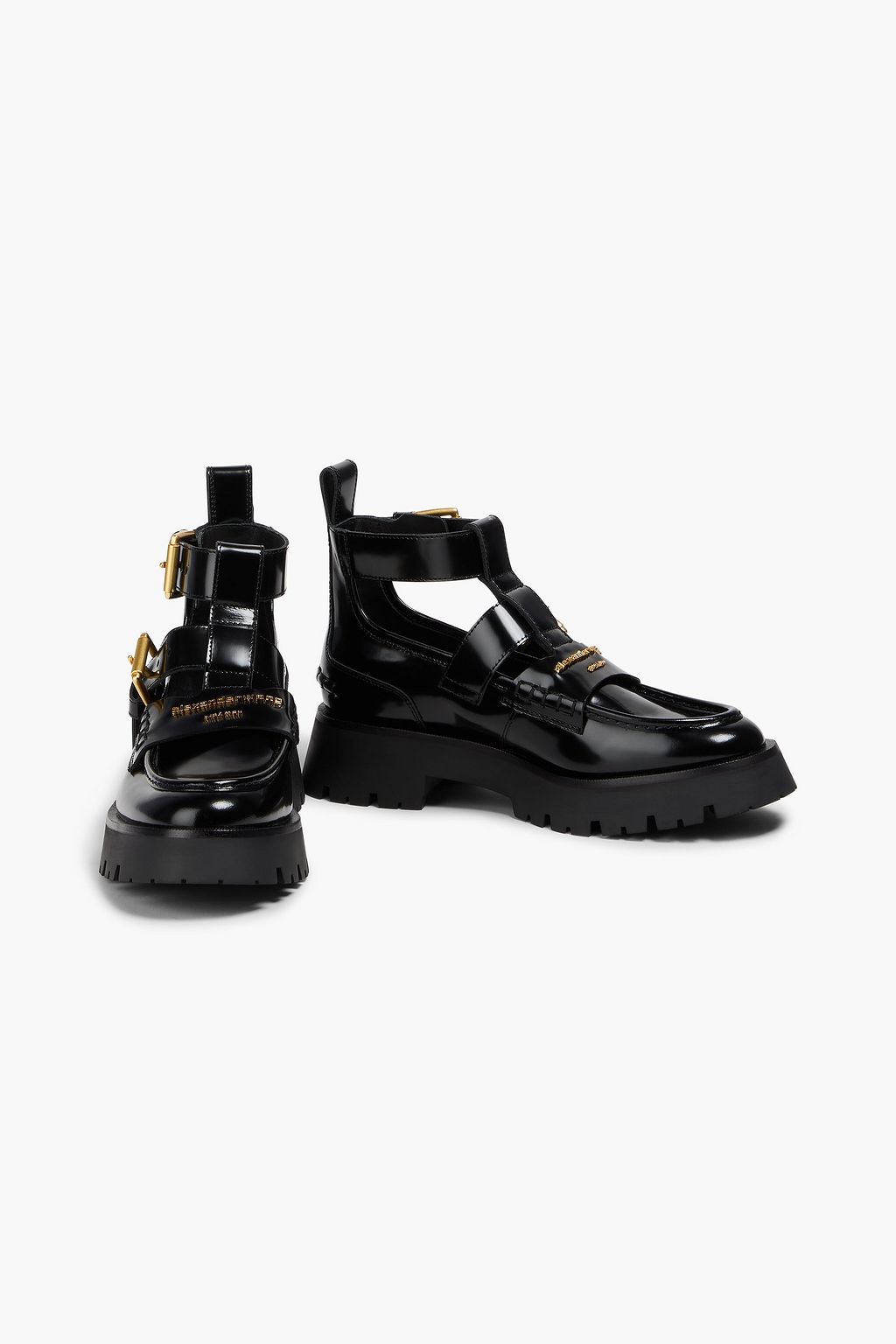 ALEXANDER WANG Carter embellished cutout glossed-leather ankle boots