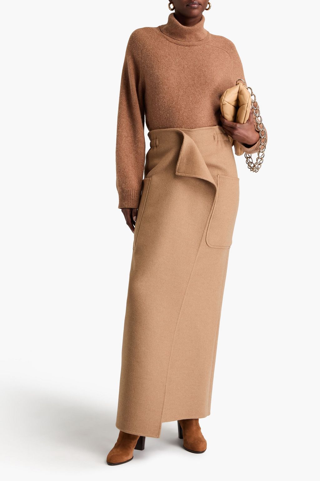 MAX MARA Coal camel hair maxi wrap skirt