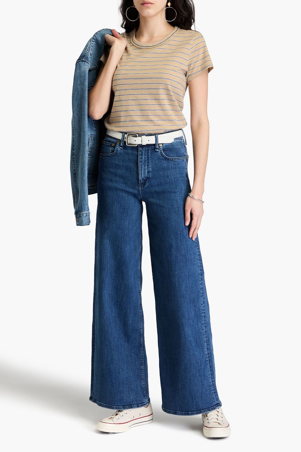 RAG & BONE تي شيرت من قطن بيما والجيرسي بتصميم مخطط