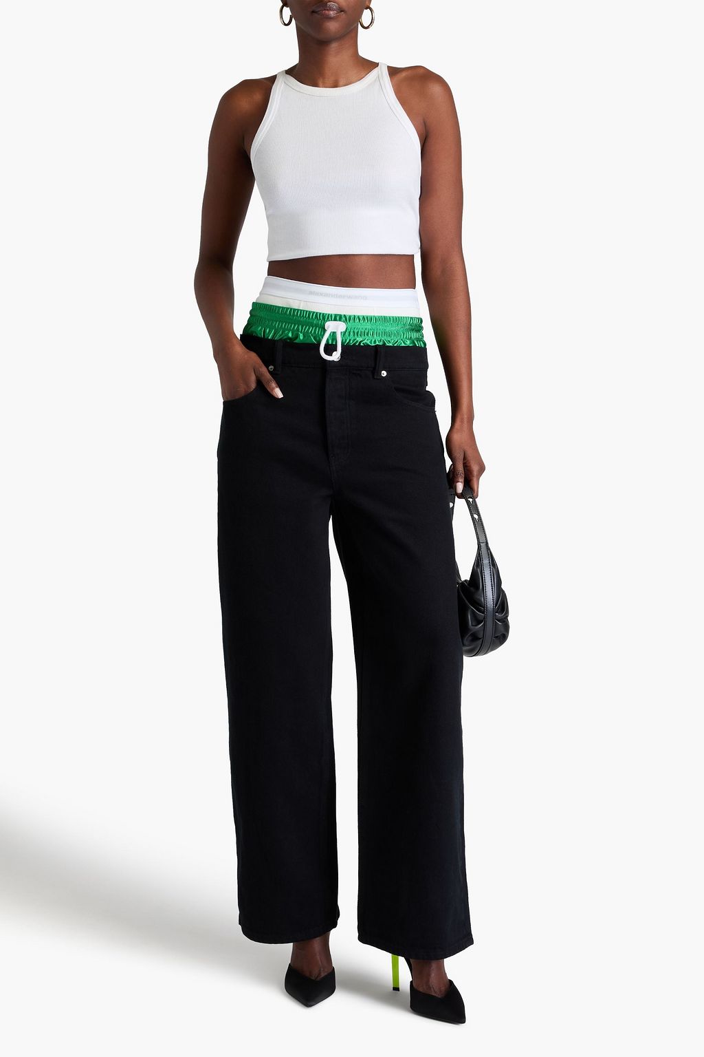 ALEXANDER WANG レイヤード ハイライズ ワイドジーンズ ジャージートリム