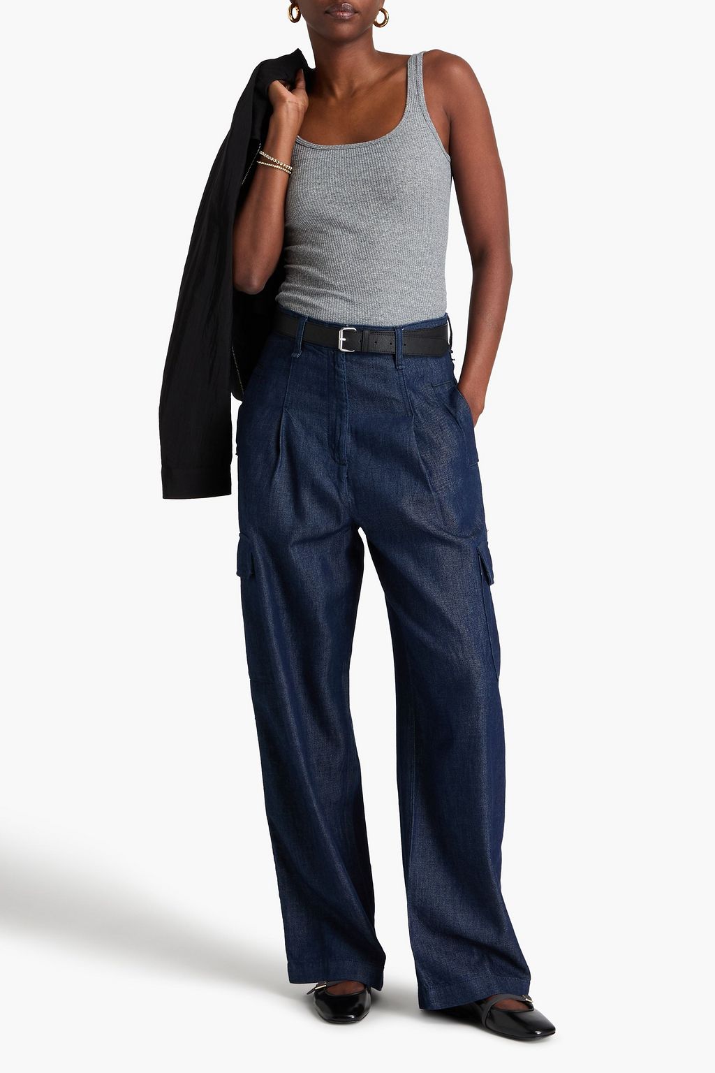 RAG & BONE تانك توب ذا إيسنشيال من الجيرسي وقطن بيما بتصميم مضلّع
