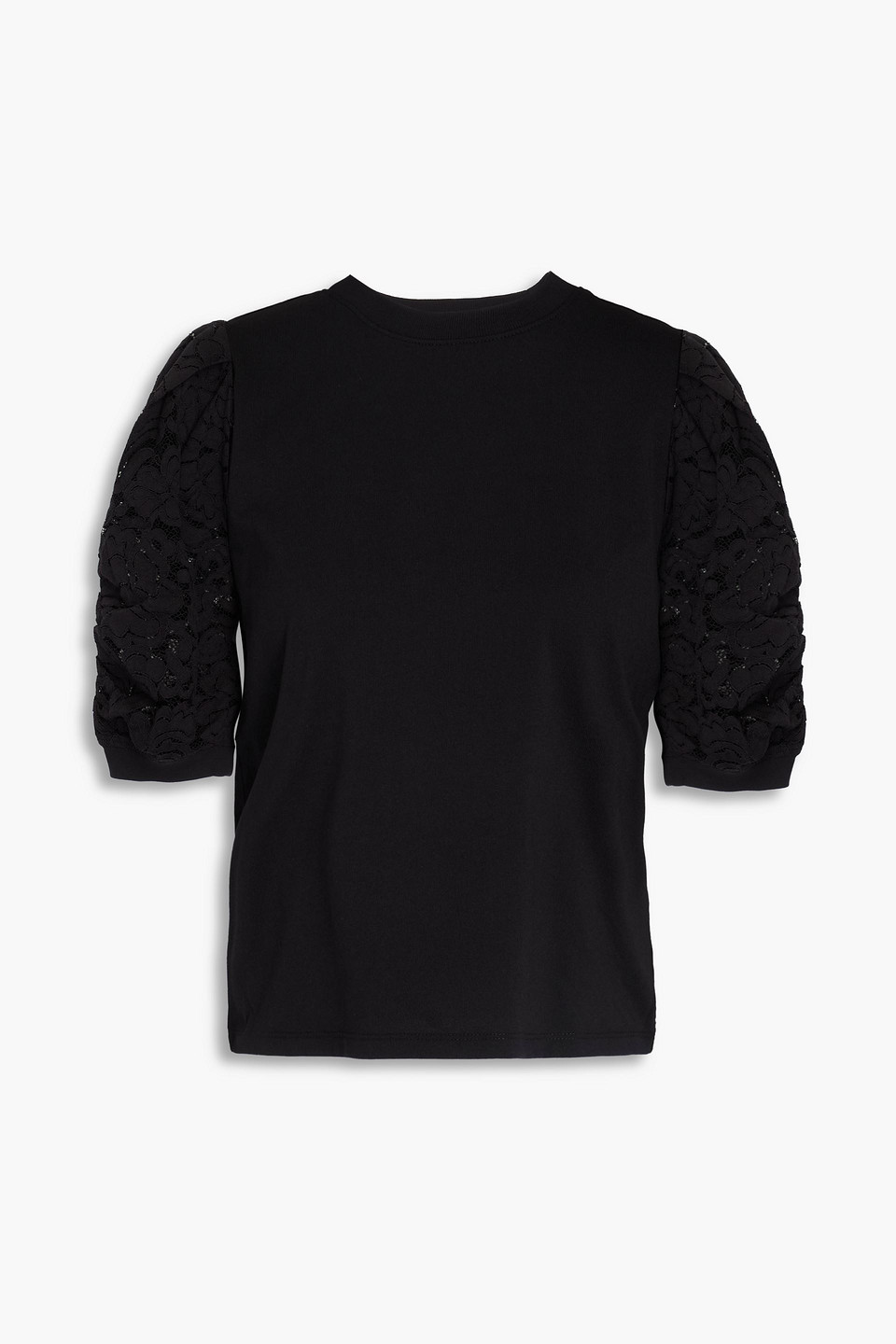 Frame Frankie Corded Lace-paneled Cotton-jersey T-shirt In Schwarz