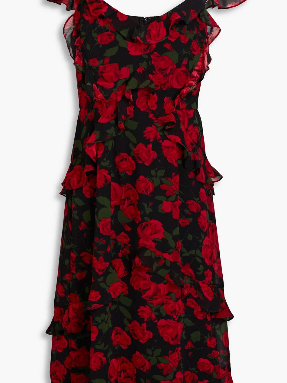 ruffled floral-print georgette midi dress