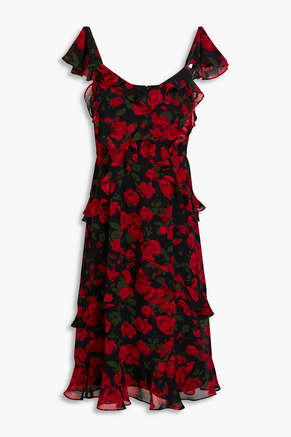 Ruffled floral-print georgette midi dress