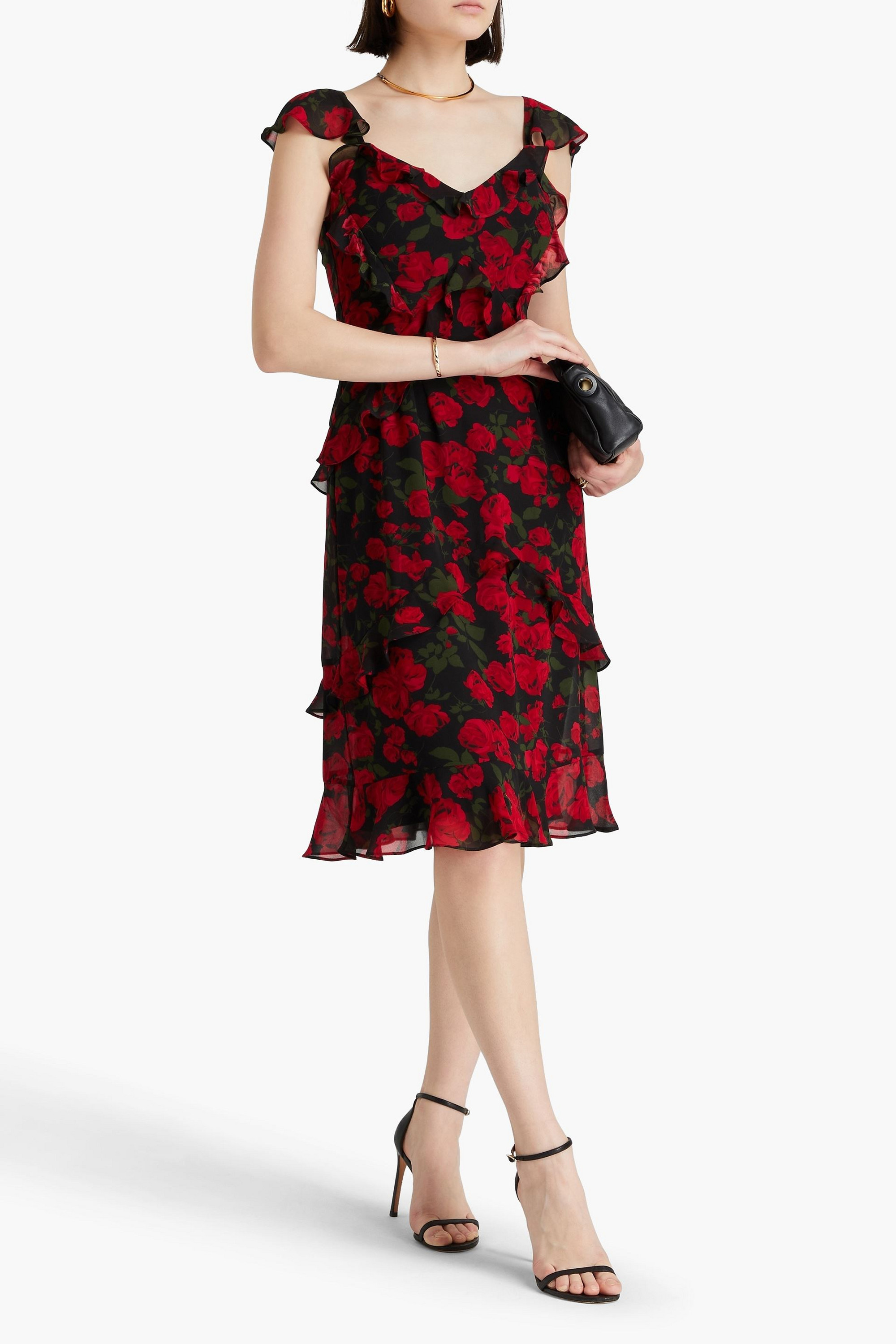 MIKAEL AGHAL Ruffled floral-print georgette midi dress