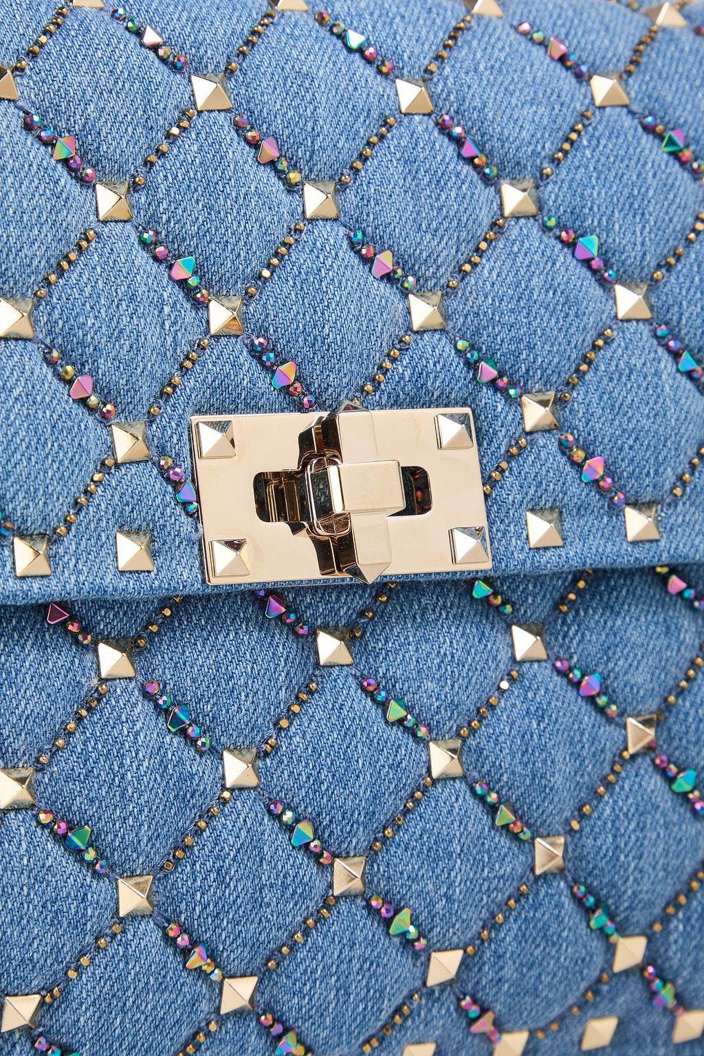 VALENTINO GARAVANI Rockstud embellished quilted denim cross-body bag