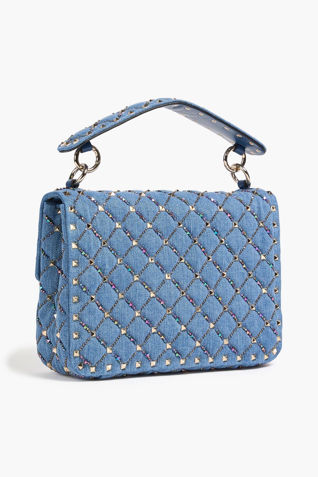 VALENTINO GARAVANI Rockstud embellished quilted denim cross-body bag
