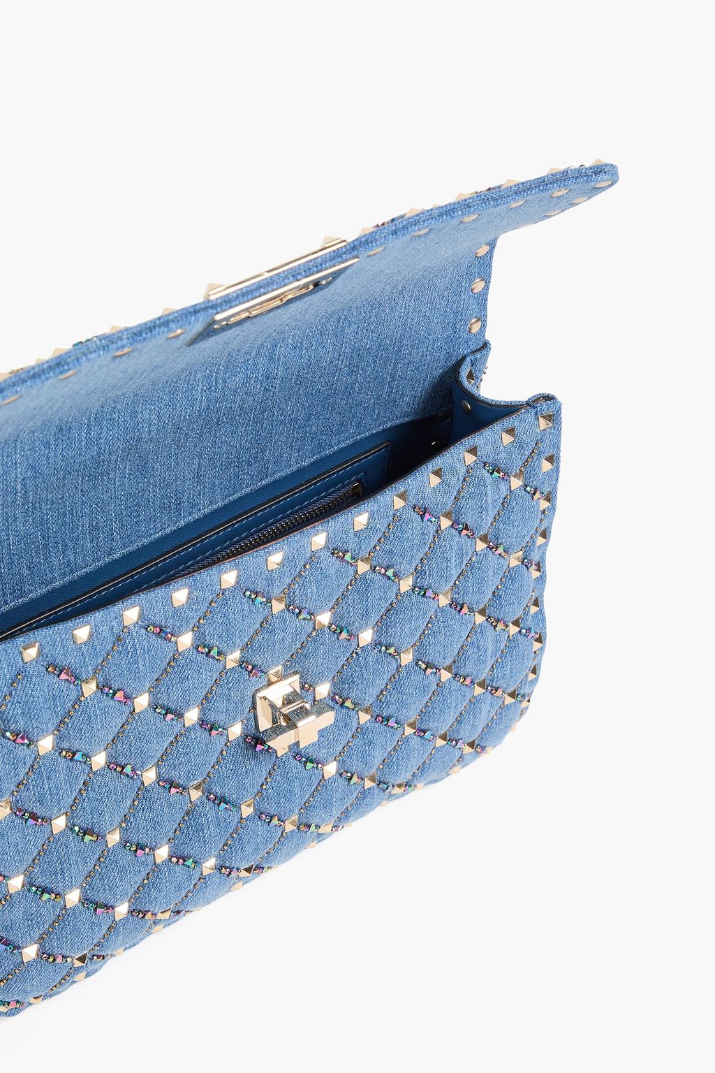 VALENTINO GARAVANI Rockstud embellished quilted denim cross-body bag