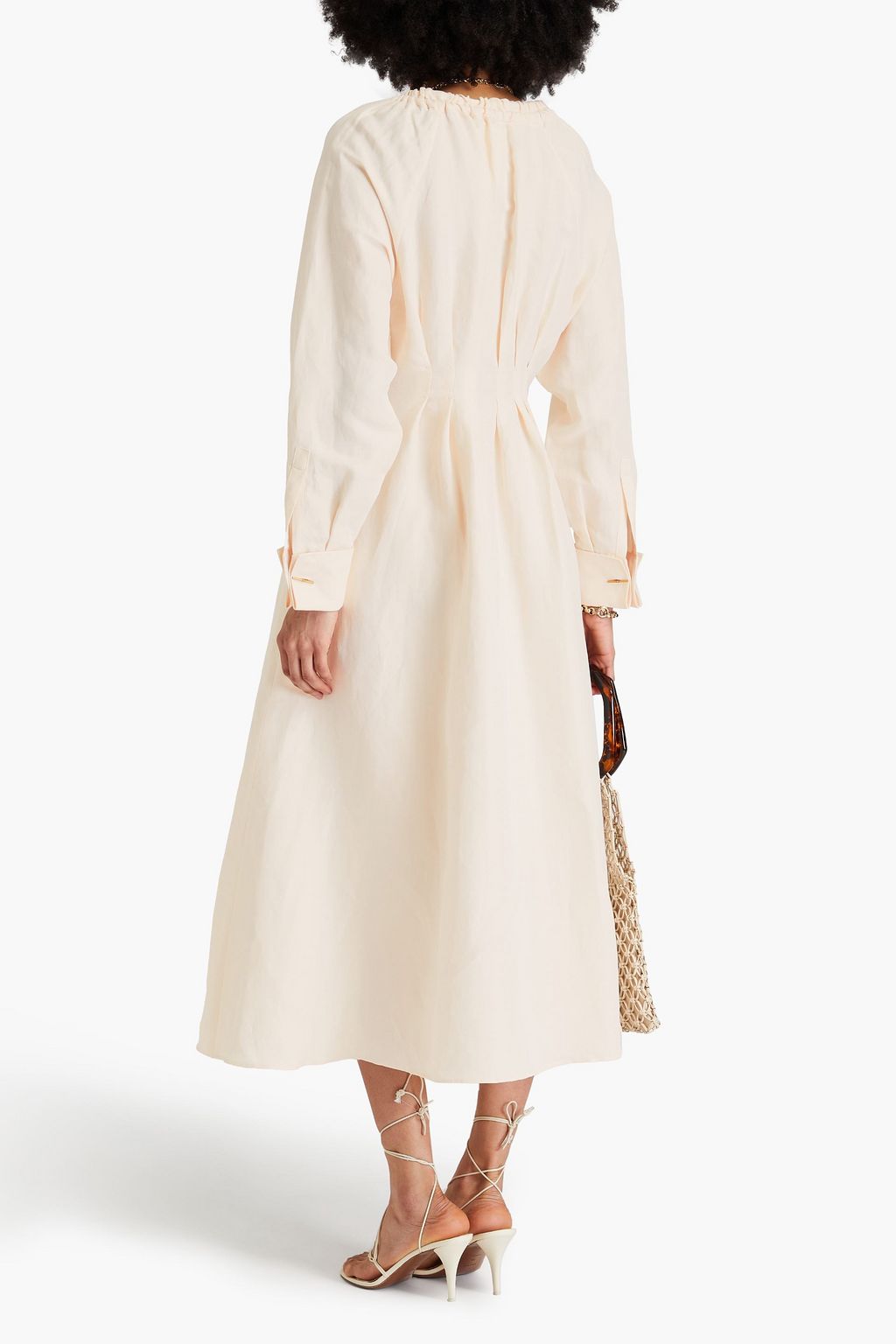 MAX MARA 리넨 실크 혼방 트윌 플리츠 미디 드레스