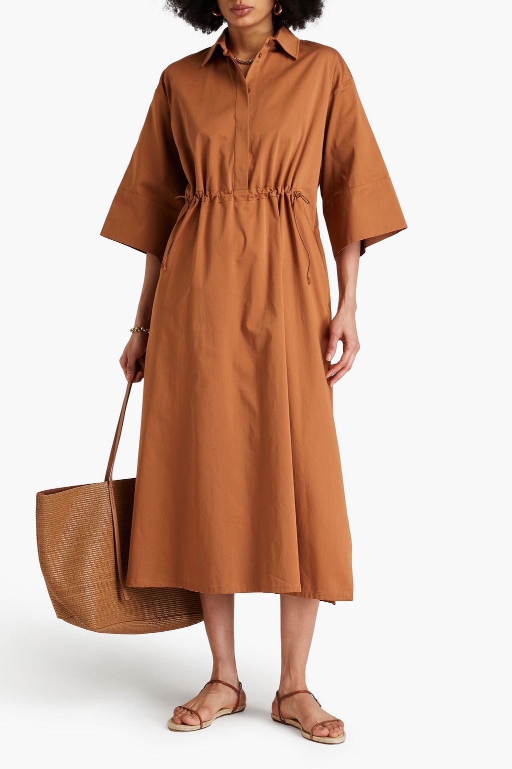 MAX MARA 코튼 혼방 미디 셔츠 드레스