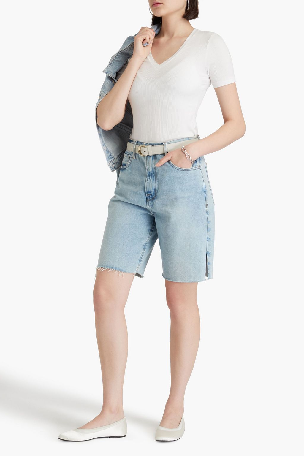 RAG & BONE تي شيرت لوكا من الجيرسي ومزيج المودال بتصميم مضلّع