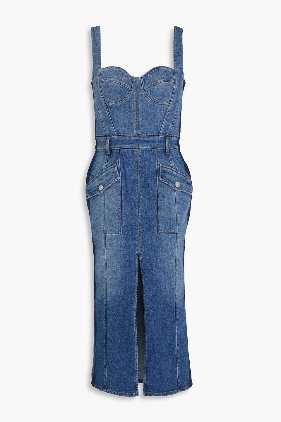 ALEXANDER MCQUEEN PLEATED DENIM MIDI DRESS