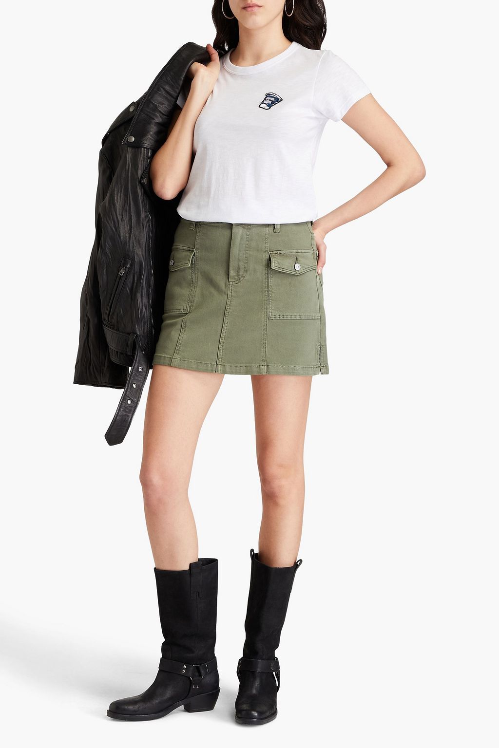 RAG & BONE تي شيرت من القطن والجيرسي مزين برقعة زخرفية