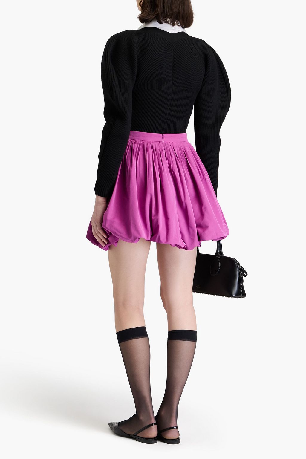 VALENTINO GARAVANI Pleated cotton-blend taffeta mini skirt