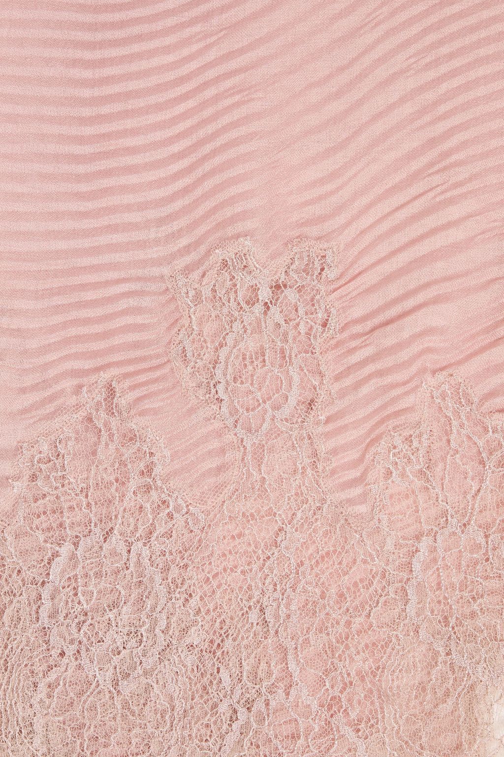 VALENTINO GARAVANI Lace-trimmed plissé-gauze scarf