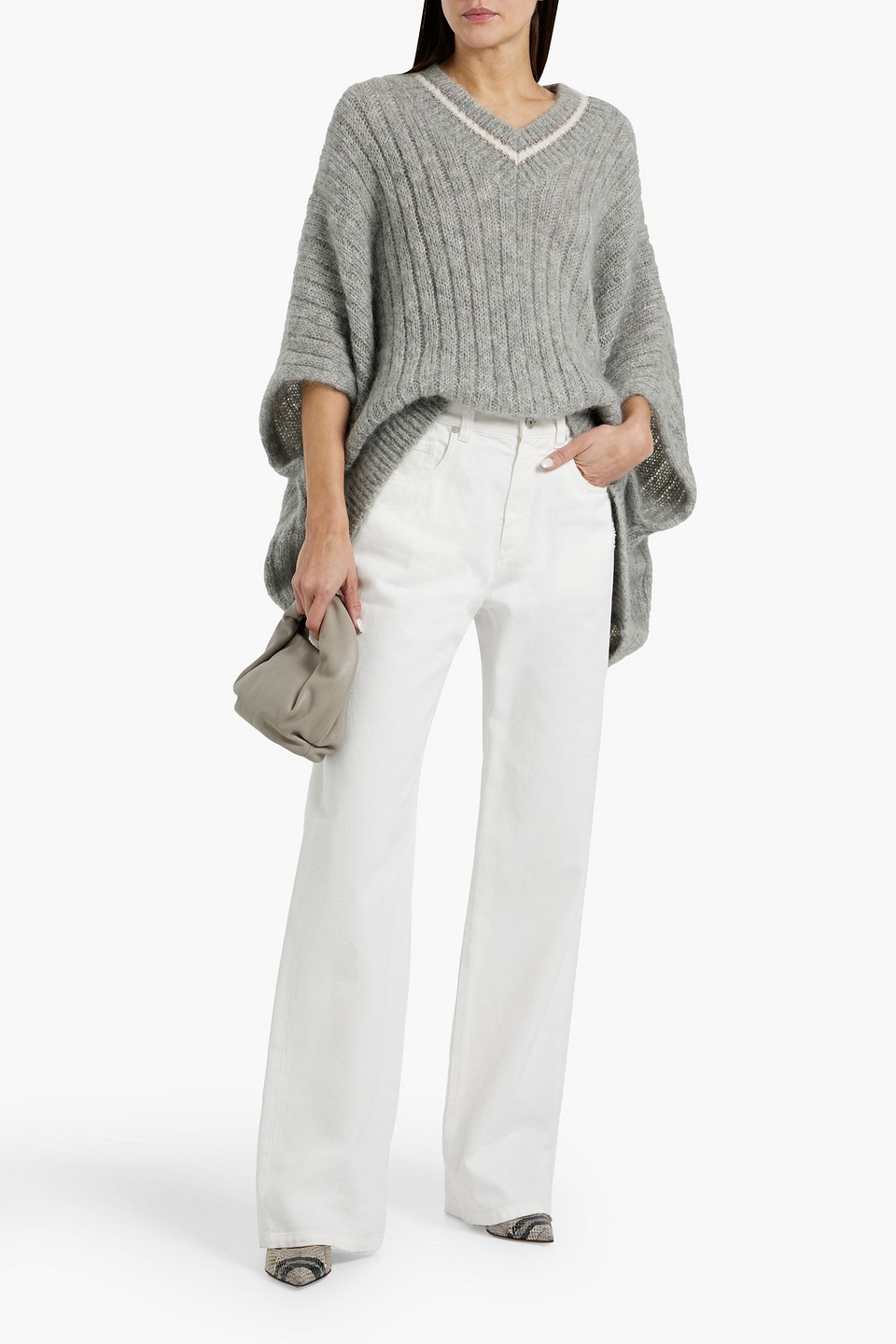 Brunello Cucinelli Distressed High-rise Wide-leg Jeans In White